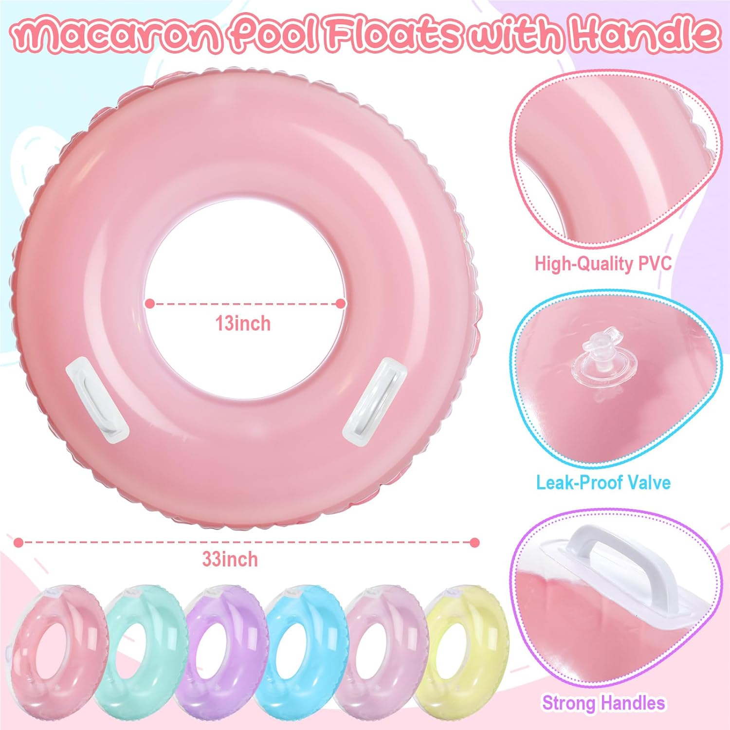 6개입 33인치 어린이 및 성인용 마카롱 튜브형 손잡이 - Pool Float Ring Inflatable 리뷰 및 가격
