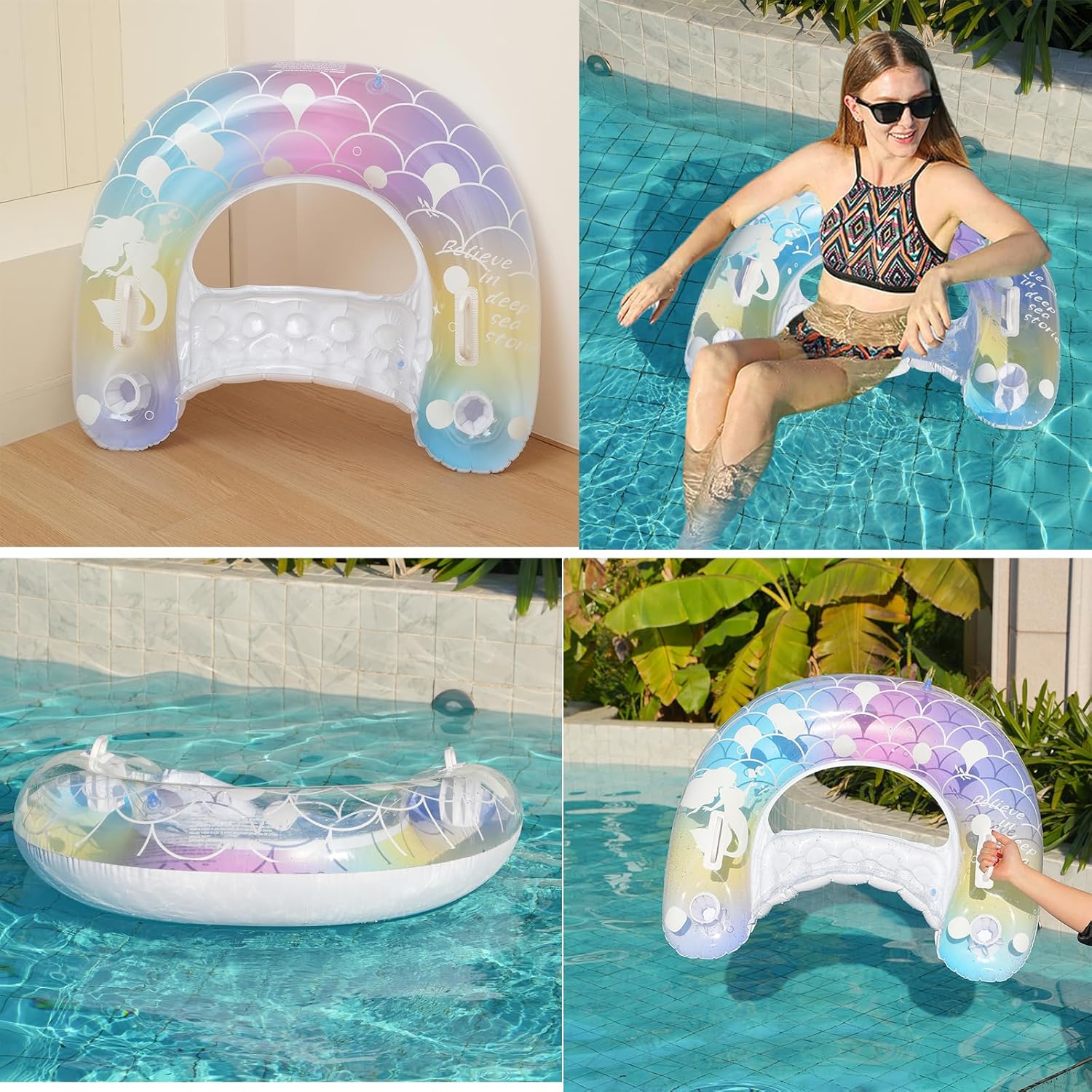 2개 인어 모양 수영 튜브 - 성인용 30인치 풍선 수 - Pool Float Ring Inflatable 리뷰 및 가격
