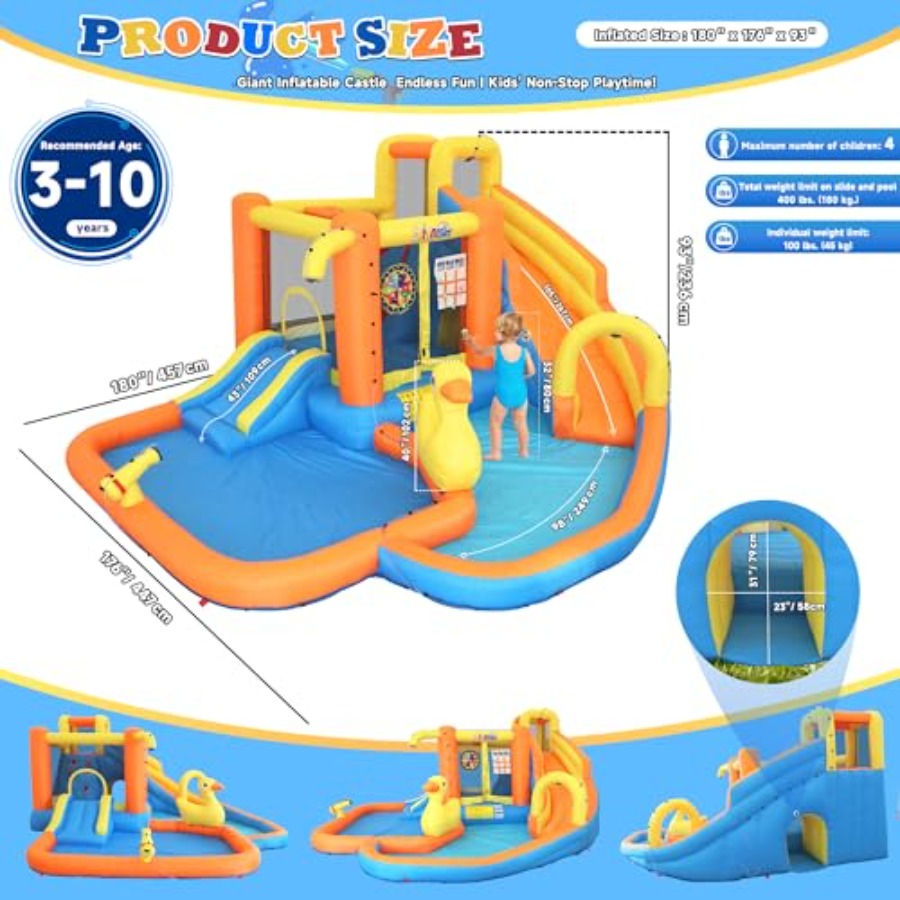 3~10세 어린이용 뒷마당 풍선형 워터파크: PVC 블 - Water Slide Inflatable 리뷰 및 가격