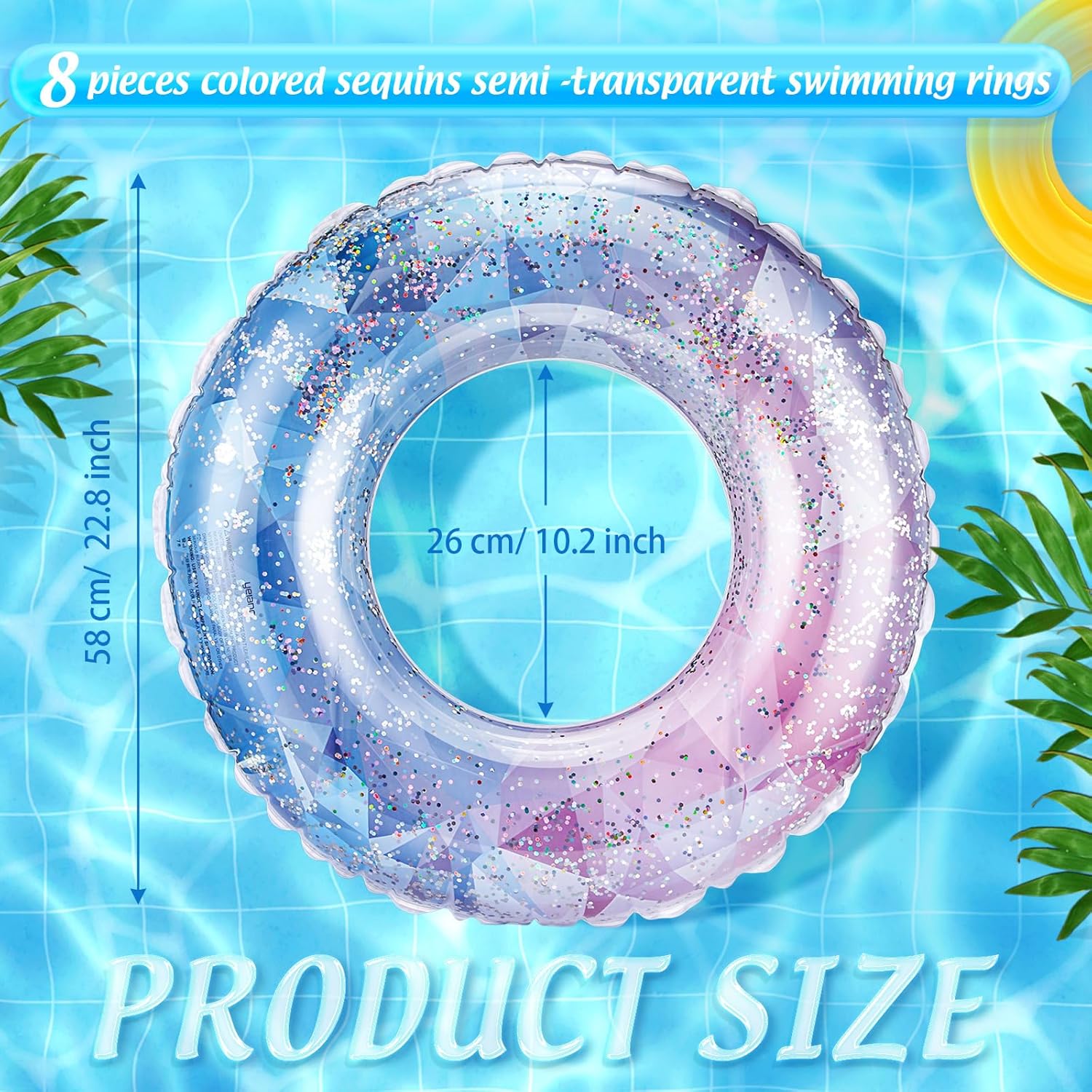 8개입 반짝이 스팽글 수영 튜브, 어린이용 풍선 수영  - Pool Float Ring Inflatable 리뷰 및 가격