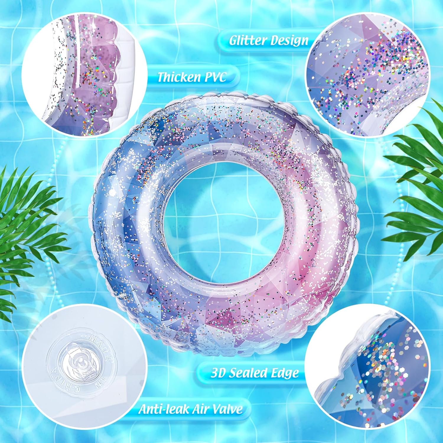 8개입 반짝이 스팽글 수영 튜브, 어린이용 풍선 수영  - Pool Float Ring Inflatable 리뷰 및 가격