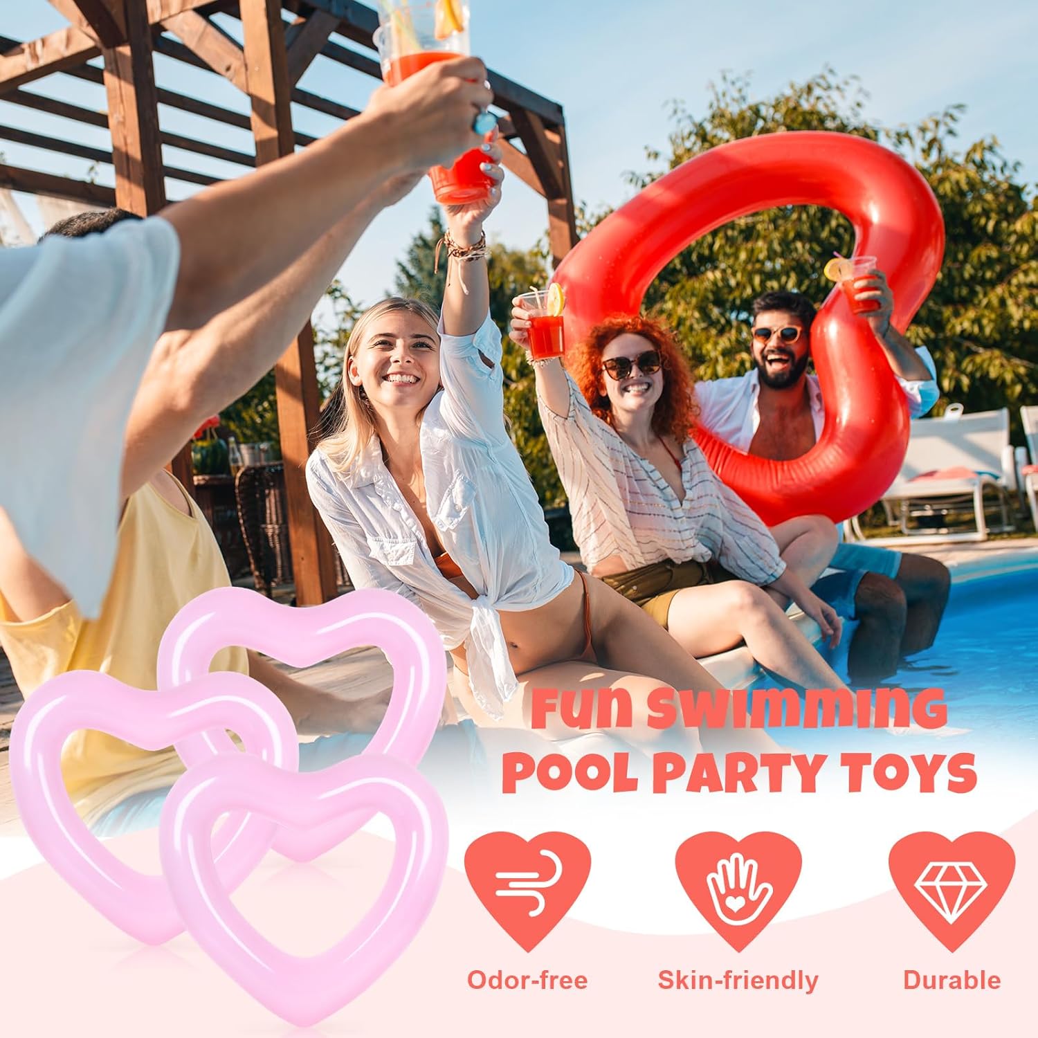3Pcs 풍선 하트 풀 플로트 수영 하트 모양의 풀 링 - Pool Float Ring Inflatable 리뷰 및 가격