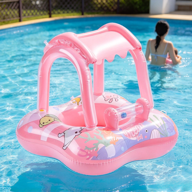 햇빛 가리개가 달린 에어 매트형 수영장 라운저, 여름  - Pool Float Ring Inflatable 리뷰 및 가격